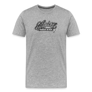 Adlerherz_FFM Front - Männer Premium Bio T-Shirt - Grau meliert - Vorne - Damien (186cm)