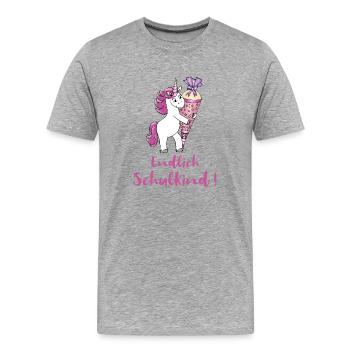 Einhorn mit Zuckertüte Einschulung Schulanfang - Männer Premium Bio T-Shirt - Grau meliert - Vorne - Damien (186cm)