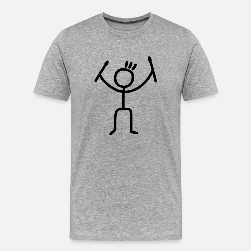 Strichmännchen mit Drumsticks - Männer Premium Bio T-Shirt - Grau meliert