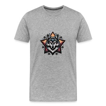 farbenfrohes Wolfsportrait - Männer Premium Bio T-Shirt - Grau meliert - Vorne - Damien (186cm)