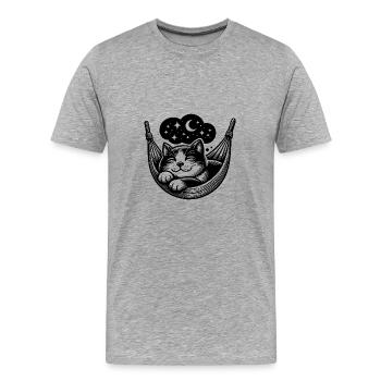 Petit chat endormi dans un hamac - T-shirt bio Premium Homme - gris chiné - Devant - Damien (186cm)