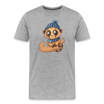Mignon lémurien avec écharpe et chapeau à pompon. - T-shirt bio Premium Homme - gris chiné - Devant - Damien (186cm)