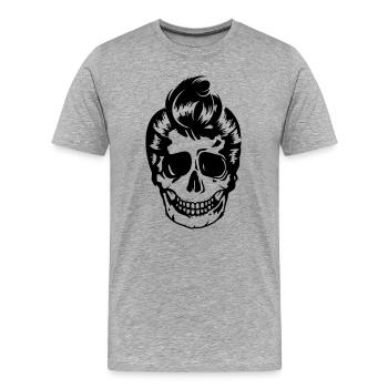 Totenkopf mit 50er Jahre Frisur Rockabilly Styl - Männer Premium Bio T-Shirt - Grau meliert - Vorne - Damien (186cm)
