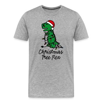 Christmas tree rex ugly xmas lights dinosaur - Men's Premium Organic T-Shirt - heather grey - Front - Damien (186cm)