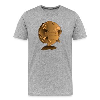 Chubby Mirror Carp Cartoon Fishing Design - Men's Premium Organic T-Shirt - heather grey - Front - Damien (186cm)