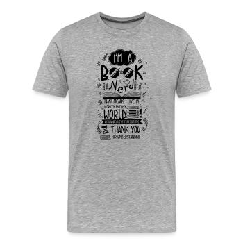 Livres Nerd Book Library Lire des romans policiers - T-shirt bio Premium Homme - gris chiné - Devant - Damien (186cm)