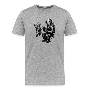 Vintage Tiefseetaucher mit Kind – Schwarzweiß - Männer Premium Bio T-Shirt - Grau meliert - Vorne - Damien (186cm)