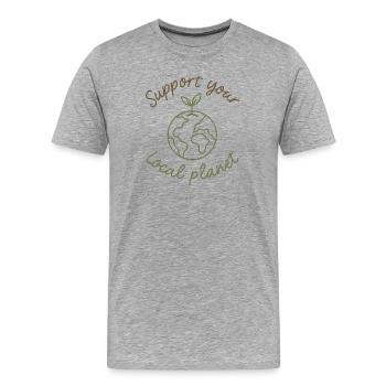 Soutenez votre planète locale – Eco-Style - T-shirt bio Premium Homme - gris chiné - Devant - Damien (186cm)