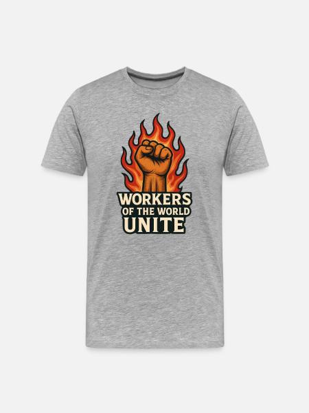 Fists and flames – Arbeiterwelt Unite - Men's Premium Organic T-Shirt - heather grey