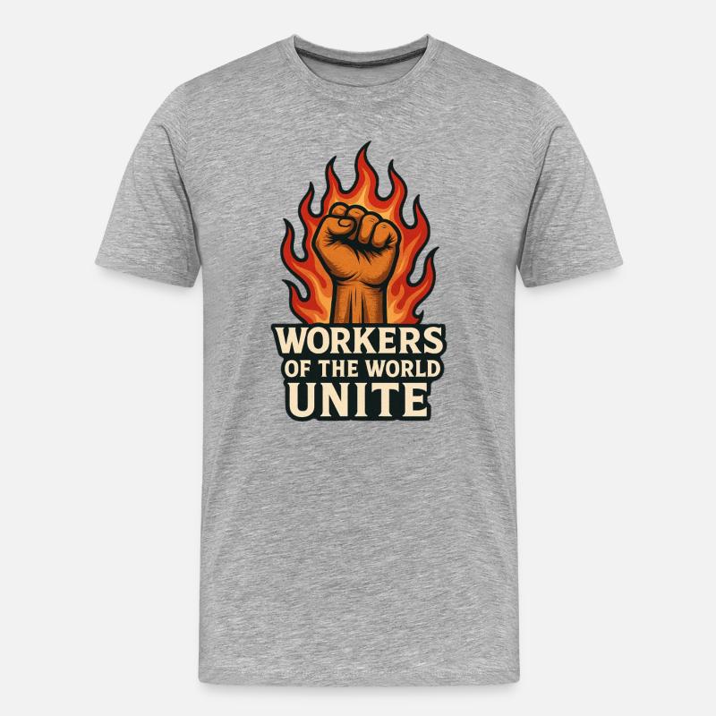 Fäuste und Flammen – Arbeiterwelt Unite - Männer Premium Bio T-Shirt - Grau meliert