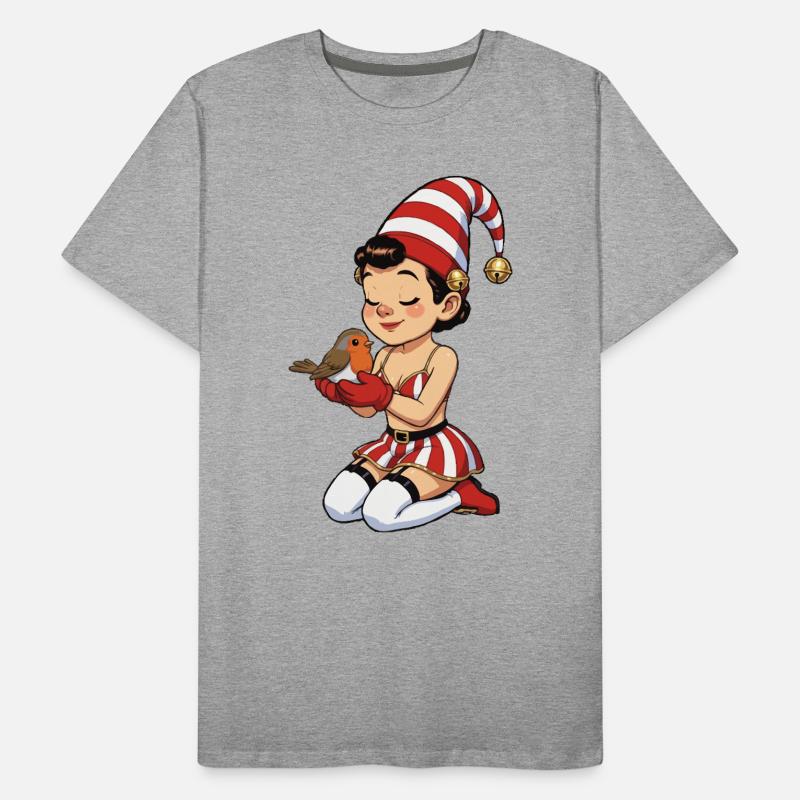 Gnom-Mädchen mit Rotkehlchen Männer Premium Bio T-Shirt