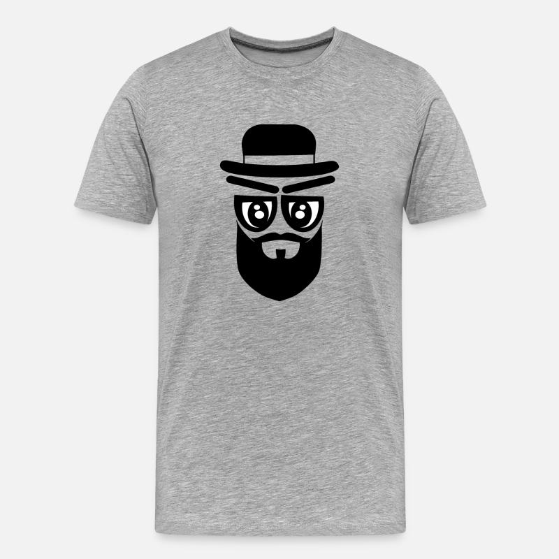Gesicht mit Hut und Bart - Männer Premium Bio T-Shirt - Grau meliert