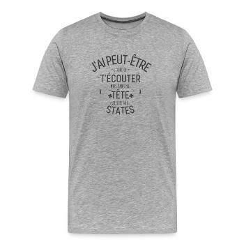 Dans ma Tête je suis Aux states - T-shirt bio Premium Homme - gris chiné - Devant - Damien (186cm)