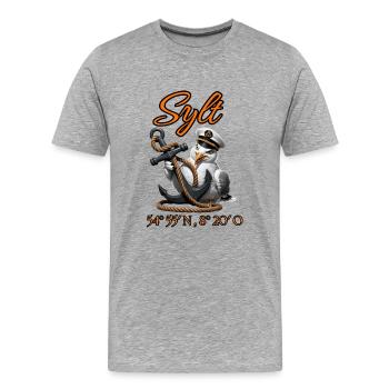 Sylt Seagull avec ancre et coordonnées GPS - T-shirt bio Premium Homme - gris chiné - Devant - Damien (186cm)