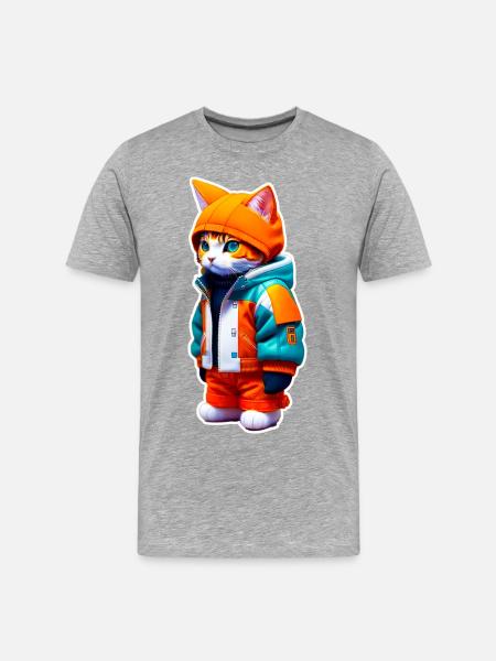 Chat de l’espace - T-shirt bio Premium Homme - gris chiné