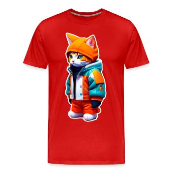 Space Cat - Men's Premium Organic T-Shirt - red - Front - Damien (186cm)