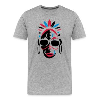 afrikanische Maske mit Sonnenbrille als Stencil - Männer Premium Bio T-Shirt - Grau meliert - Vorne - Damien (186cm)