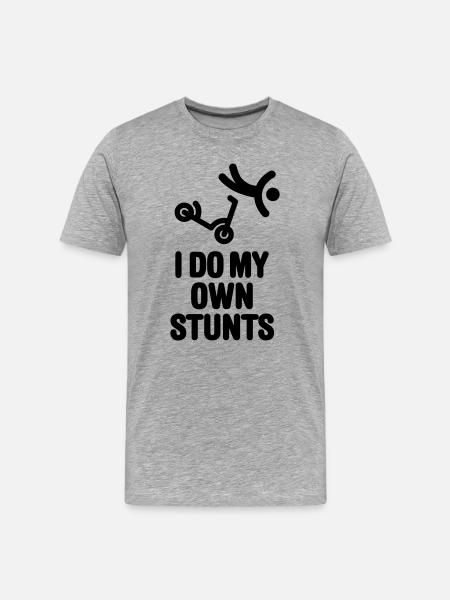 Ik doe mijn eigen stunts stunt scooter scootering trucs - Mannen premium biologisch T-shirt - grijs gemêleerd