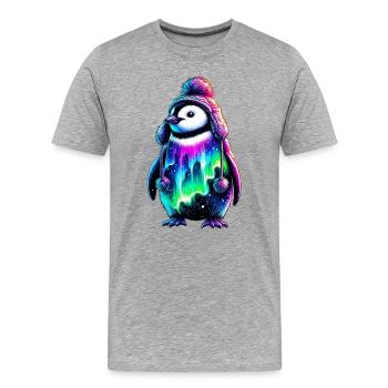 Aurora Borealis Pinguin - Männer Premium Bio T-Shirt - Grau meliert - Vorne - Damien (186cm)