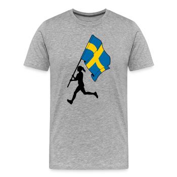 Drapeau Suède femme courant - T-shirt bio Premium Homme - gris chiné - Devant - Damien (186cm)