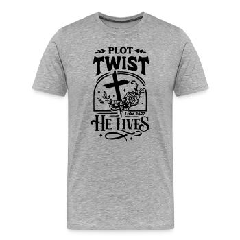 Plot Twist: Er lebt Ostern Christ - Männer Premium Bio T-Shirt - Grau meliert - Vorne - Damien (186cm)