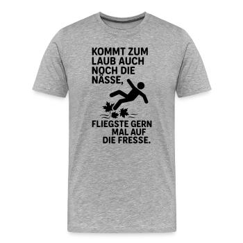 laub nässe herbst spruch - Männer Premium Bio T-Shirt - Grau meliert - Vorne - Damien (186cm)