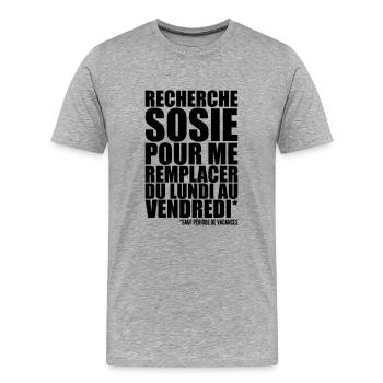 Recherche sosie pour me remplacer - T-shirt bio Premium Homme - gris chiné - Devant - Damien (186cm)