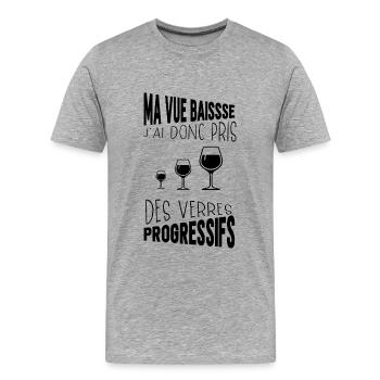 Ma vue baisse j'ai pris des verres progressifs - T-shirt bio Premium Homme - gris chiné - Devant - Damien (186cm)