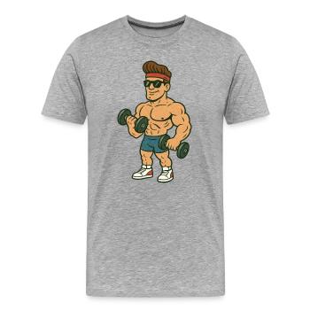 Bodybuilder Comic - Männer Premium Bio T-Shirt - Grau meliert - Vorne - Damien (186cm)