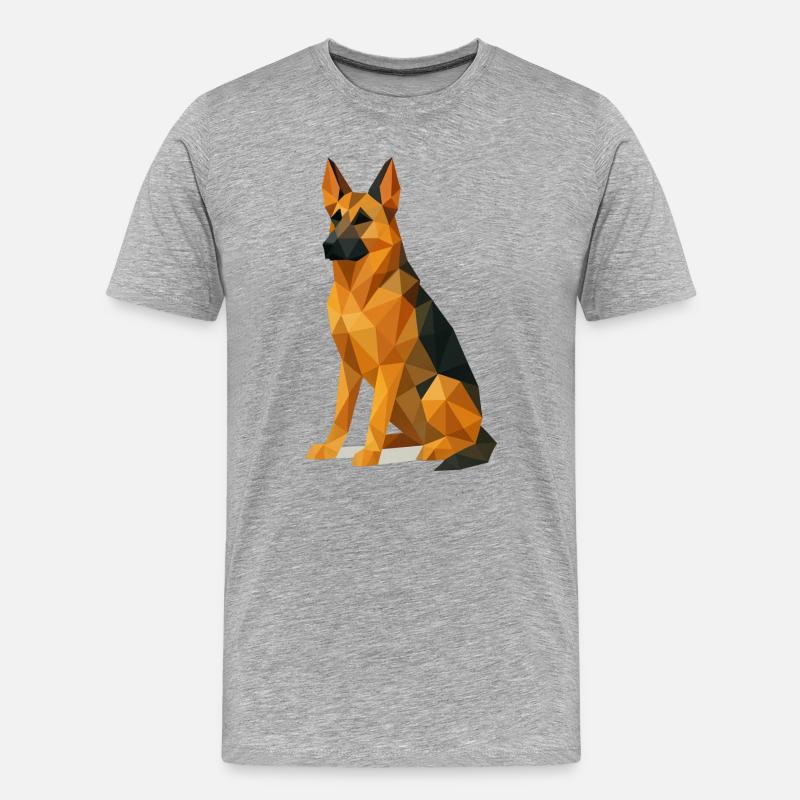 Deutscher Schäferhund in Low Poly - Männer Premium Bio T-Shirt - Grau meliert