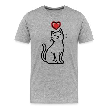 Herzkatze Strichzeichnung - Männer Premium Bio T-Shirt - Grau meliert - Vorne - Damien (186cm)