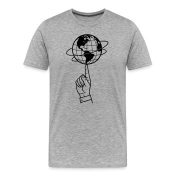 Welt balancieren | Welt im Gleichgewicht - Männer Premium Bio T-Shirt - Grau meliert - Vorne - Damien (186cm)