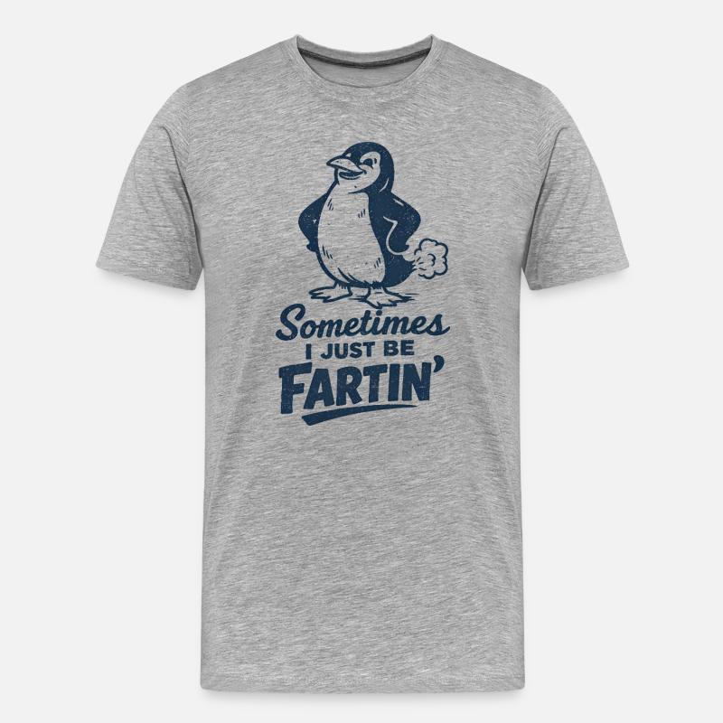 Nogle gange prutter jeg bare – pruttende pingvin - Herre Premium T-shirt økologisk - grå meleret