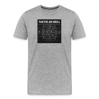 Taktik am Grill Spielplan - Männer Premium Bio T-Shirt - Grau meliert - Vorne - Damien (186cm)