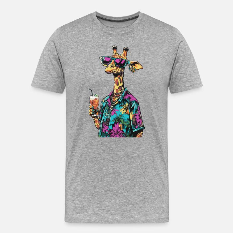Giraffe Comic Sommer - Männer Premium Bio T-Shirt - Grau meliert