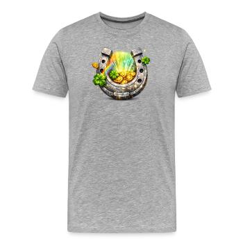 Glückshufeisen mit Klee und Münzen - Männer Premium Bio T-Shirt - Grau meliert - Vorne - Damien (186cm)