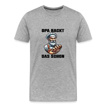 Opa backt das schon - Bäcker mit Broten - Männer Premium Bio T-Shirt - Grau meliert - Vorne - Damien (186cm)