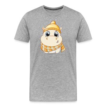 Niedliches Nilpferd mit Schal und Pudelmütze. - Männer Premium Bio T-Shirt - Grau meliert - Vorne - Damien (186cm)