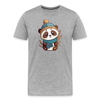 Panda mignon avec écharpe et chapeau à pompon. - T-shirt bio Premium Homme - gris chiné - Devant - Damien (186cm)
