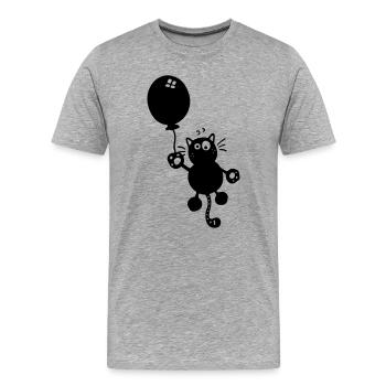 Katze mit Ballon - Männer Premium Bio T-Shirt - Grau meliert - Vorne - Damien (186cm)
