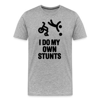 I do my own stunts lustige Rollstuhlbasketball - Männer Premium Bio T-Shirt - Grau meliert - Vorne - Damien (186cm)