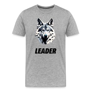 Wolfskopf mit Leader Schriftzug - Männer Premium Bio T-Shirt - Grau meliert - Vorne - Damien (186cm)