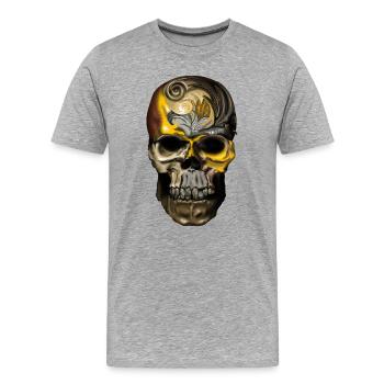 Ornement Crâne Filigrane D’or - T-shirt bio Premium Homme - gris chiné - Devant - Damien (186cm)