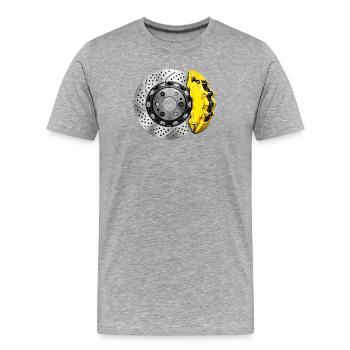 Disque frein Perforé et Étrier Jaune - T-shirt bio Premium Homme - gris chiné - Devant - Damien (186cm)