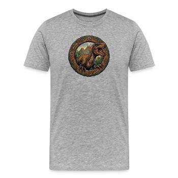T Rex Dino dans l’anneau fossile - T-shirt bio Premium Homme - gris chiné - Devant - Damien (186cm)