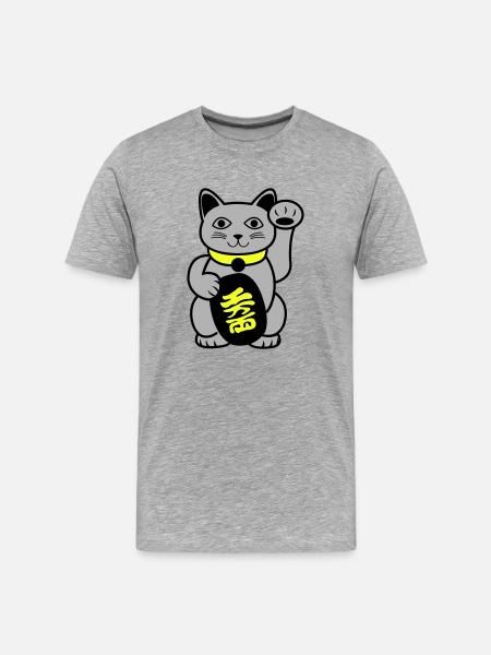 Maneki Winkekatze - Männer Premium Bio T-Shirt - Grau meliert