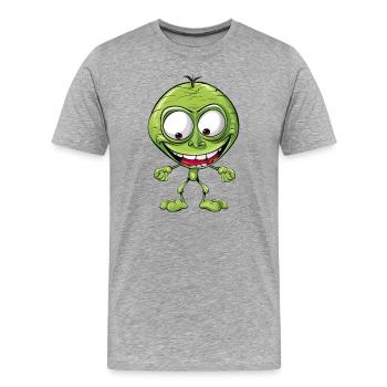 Lustiger Alien: Grün, Großer Kopf, Crazy - Männer Premium Bio T-Shirt - Grau meliert - Vorne - Damien (186cm)