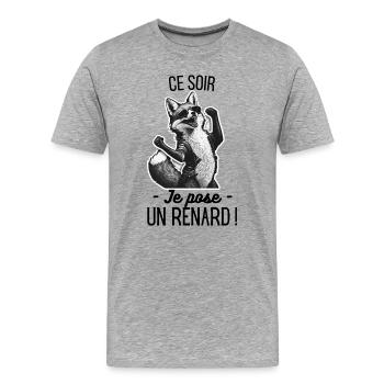 Ce soir je pose un renard ! - T-shirt bio Premium Homme - gris chiné - Devant - Damien (186cm)