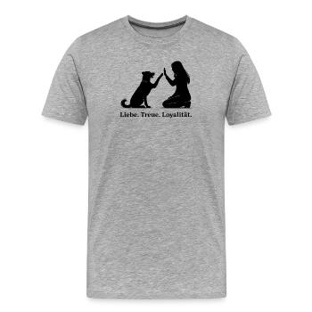 Un high-five sincère : Chien et humain - T-shirt bio Premium Homme - gris chiné - Devant - Damien (186cm)