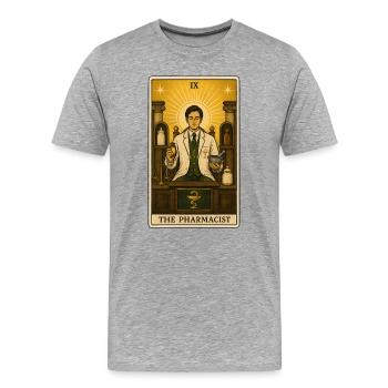 Pharmacien | Tarot de la profession pharmaceutique - T-shirt bio Premium Homme - gris chiné - Devant - Damien (186cm)
